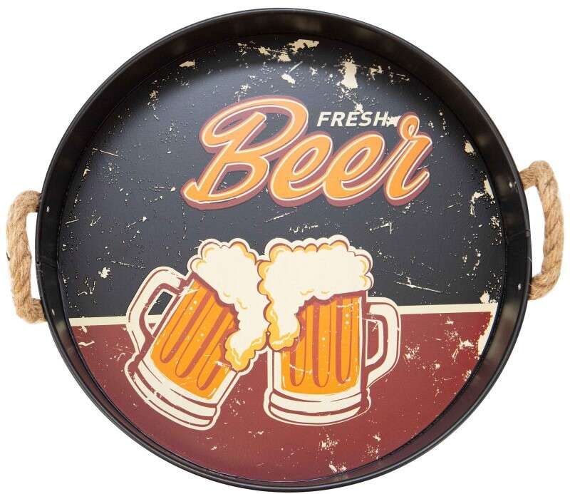 Schwarzes rundes Metalltablett „Fresh Beer“