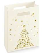 Geschenktasche Pappe weiss/ gold Tannenbaum : Geschenkschachtel präsentbox
