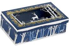 Geschenkschachtel Pappe 4-eckig blau/ gold mit Deckel PET 'Winterwald' : Verpackung für feste
