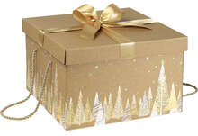 Geschenkschachtel 4-eckig Kraft Gold mit Schleife : Verpackung für feste
