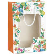 Papiertüten "Blumen & Kolibri" orange Seiten mit Fenster : Ladentaschen einkaufstaschen modetaschen