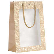 Geschenktasche Pappe gold m. Fenster u. Tragekordeln "Tropic" : Ladentaschen einkaufstaschen modetaschen
