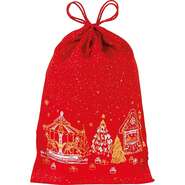 Pochon coton rouge bonnes fêtes chalets  : Ladentaschen einkaufstaschen modetaschen