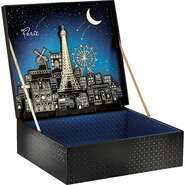 coffret carton rectangle noir décor pop-up Paris  : Geschenkschachtel präsentbox