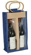 Sac jute 2 bouteilles 75cl bleu avec fenêtre : Verpackung fur flaschen und regionalprodukte