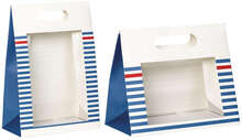 Sac papier pochette blanc / bleu /rouge avec fenêtre PVC  : Ladentaschen einkaufstaschen modetaschen
