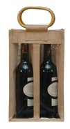 Geschenktasche Jute 2-Flaschen m. Fenster u. Rattangriffen : Verpackung fur flaschen und regionalprodukte