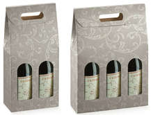 Flaschenkarton 2/3-Fl. grau Damaskus m. Faltverschluss : Verpackung fur flaschen und regionalprodukte