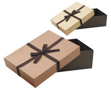 Geschenkschachtel 4eckig Pappe 2-tlg mit Schleife, braun : Geschenkschachtel präsentbox