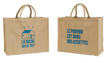 Einkaufstasche Shopper Jute naturbraun bedruckt 'La ruche qui dit oui' : Ladentaschen einkaufstaschen modetaschen