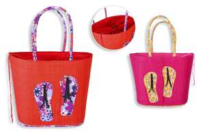 Produktbild 3er-Handtasche Korb bunt mit Deko 'Flip Flop'