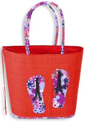 Produktbild 3er-Handtasche Korb bunt mit Deko 'Flip Flop'