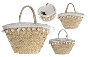 Produktbild 3er- Shopper Korb Baumwolle m. Bommeln