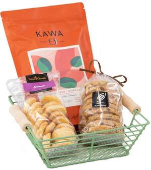 Produktbild Quadratischer Metallkorb mit grünen Holzgriffen „Sauvage“