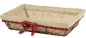 Produktbild Rechteckiger Metallkorb mit gealtertem Brauneffekt und Jutestoff-/Tartan-Einfassung