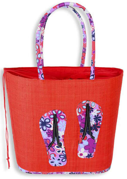 Produktbild 3er-Handtasche Korb bunt mit Deko 'Flip Flop'