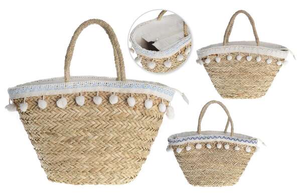 Produktbild 3er- Shopper Korb Baumwolle m. Bommeln
