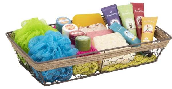 Produktbild Rechteckiger Korb aus Metall und Seil im Antik-Look