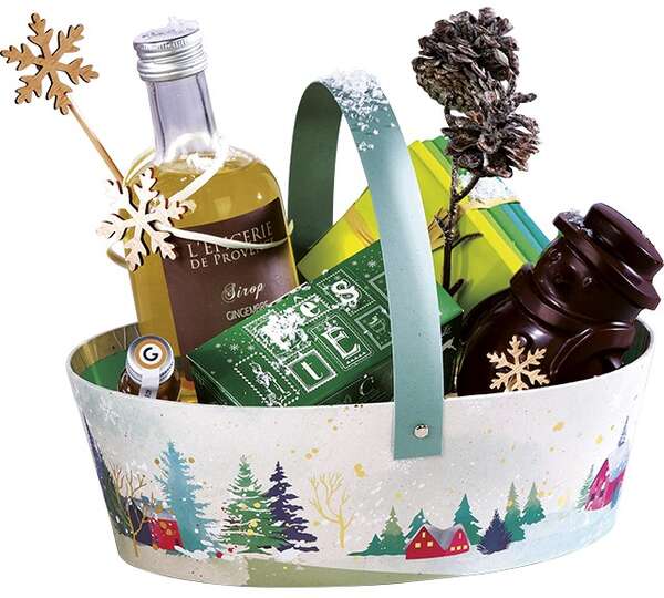 Produktbild Ovaler Kartonkorb aus der „Snowy Countryside“-Kollektion