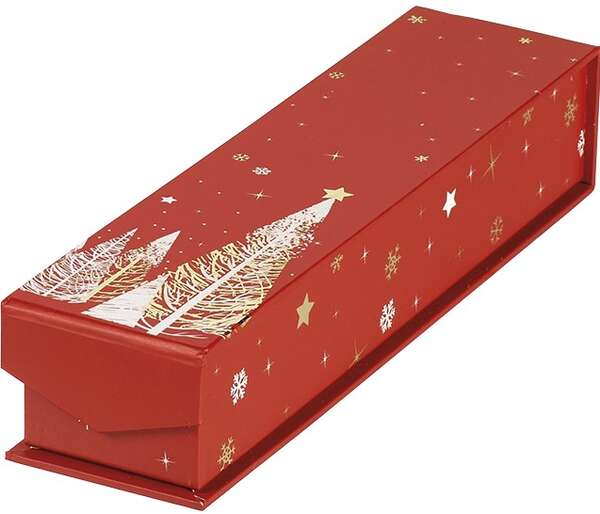 Produktbild Caja de bombones rectangular de cartón, 1 fila, estampación en caliente rojo/blanco/dorado, cierre magnético