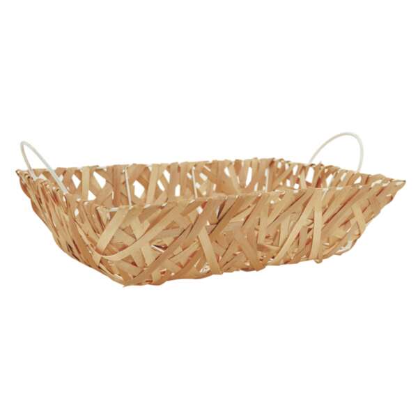 Produktbild Holztruhe mit Metallrahmen und weiß lackiertem Metallgriff.