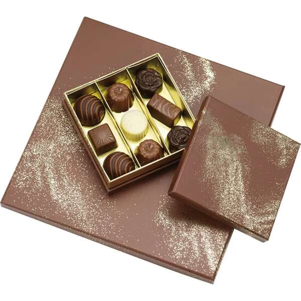 Produktbild Quadratische Pralinenschachtel aus Pappe, 3, 4 oder 6 Reihen, POUDRE D'OR braun
