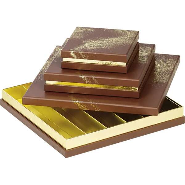 Produktbild Quadratische Pralinenschachtel aus Pappe, 3, 4 oder 6 Reihen, POUDRE D'OR braun