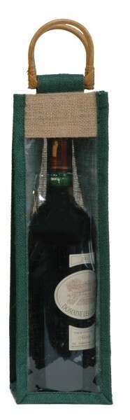 Produktbild Geschenktasche Jute 1-Flasche m. Fenster u. Rattangriffen