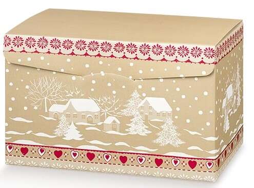 Geschenkschachtel Pappe 4-eckig rot/ gold 'Schneelandschaft' : Geschenkschachtel präsentbox