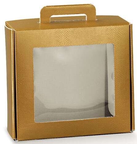 Geschenkschachtel 4-eckig Gold m. Fenster 'Gourmet' : Geschenkschachtel präsentbox