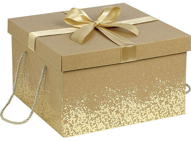 Geschenkschachtel 4-eckig  Kraft Gold mit Schleife : Geschenkschachtel präsentbox