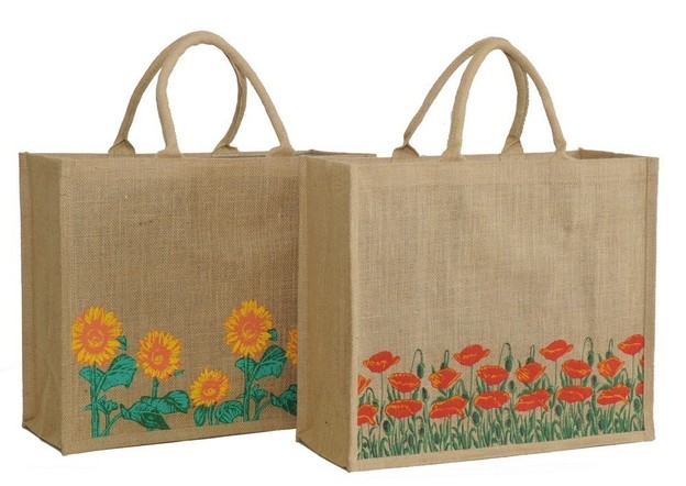Shopper Jute Mohn-/ Sonnenblumen : Ladentaschen einkaufstaschen modetaschen