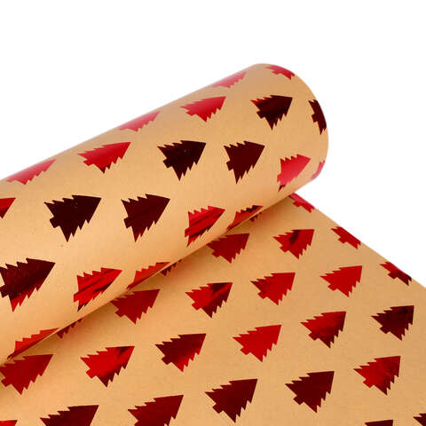 Papier cadeaux  kraft brun sapin rouge  : Verpackungzubehör
