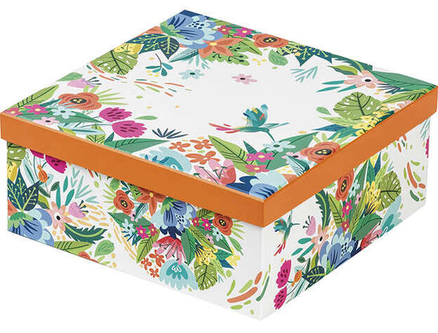 Coffret carré fleurs & colibri : Geschenkschachtel präsentbox