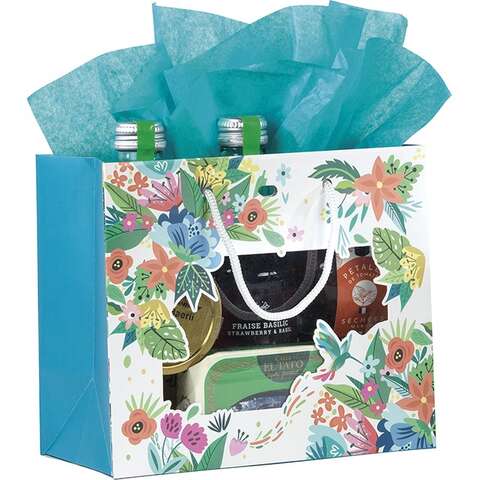 Papiertüten "Blumen & Kolibri" blaue Seiten mit Fenster : Verpackung für einmachgläser konfitürenglas preserve
