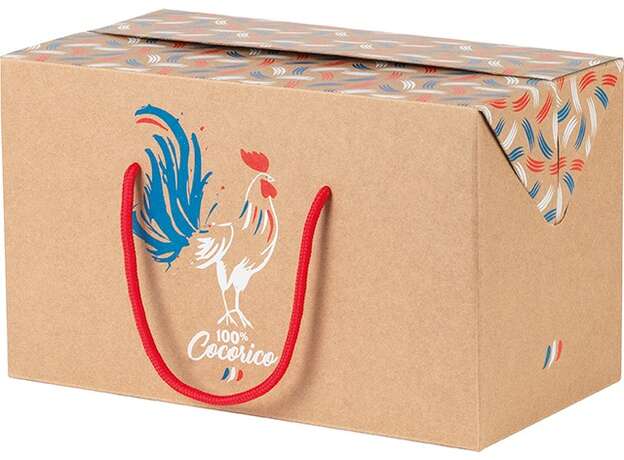 Geschenkbox Karton "100% Cocorico" m. Tragekordeln : Geschenkschachtel präsentbox