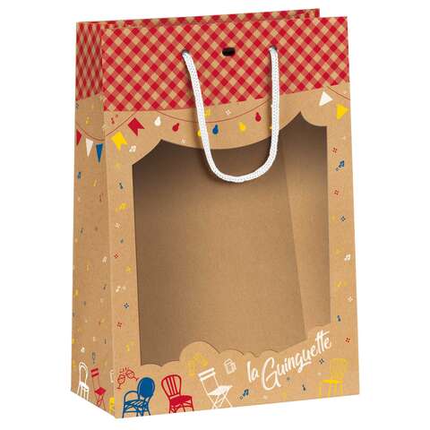 Geschenktasche Pappe braun m. Fenster u. Tragekordeln "La Guinguette" : Ladentaschen einkaufstaschen modetaschen