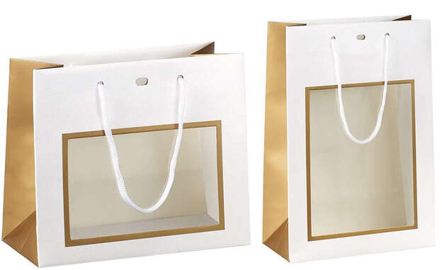 Geschenktasche Pappe weiß m. Fenster u. Tragekordeln : Verpackung für einmachgläser konfitürenglas preserve