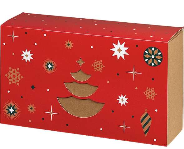 Rechteckige Schachtel aus Kraftkarton mit Hlle &#8222;Red Happy Holidays&#8220;. : Geschenkschachtel prsentbox