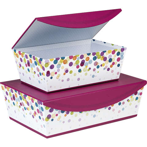 Boîte cadeau rectangulaire avec couvercle à charnière magnetique motif pois blanc/violet  : Geschenkschachtel präsentbox