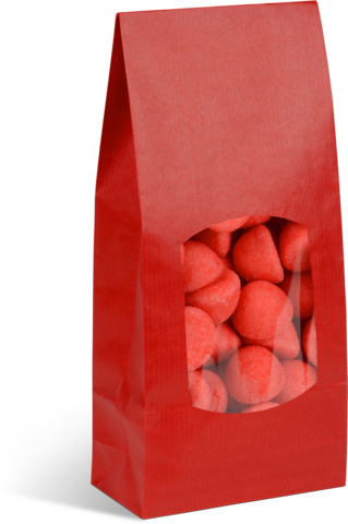 SOS-Bodenbeutel mit rot eingelegtem Kraftfenster : Verpackung für bäkerei konditorei