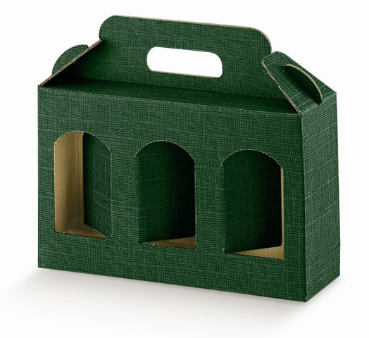 Geschenkschachtel Karton grün 3 Gefässe H.12 cm : Verpackung für einmachgläser konfitürenglas preserve