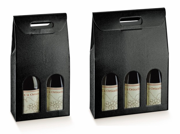 Flaschenkarton schwarz Leder 2/3-Flaschen Champagner : Verpackung fur flaschen und regionalprodukte
