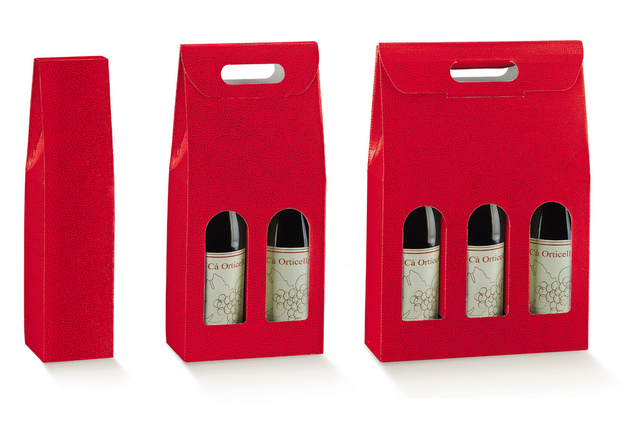 Weinkarton rot Lederprägung 1/2/3 Flaschen : Verpackung fur flaschen und regionalprodukte