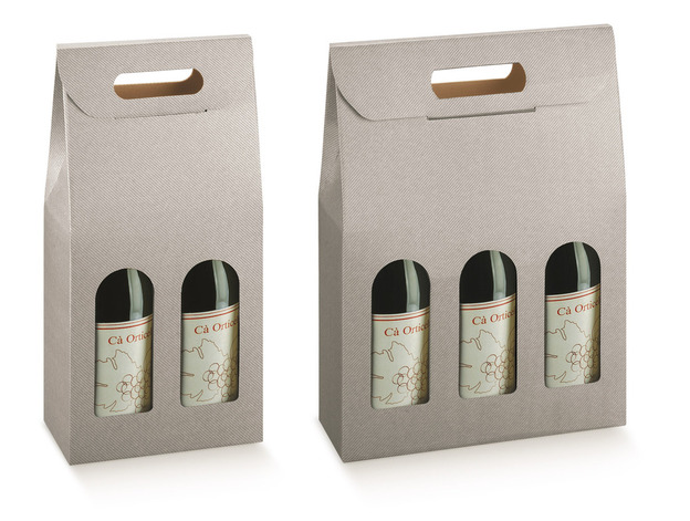 Weinkarton grau 2/3-Fl. m. Griff : Verpackung fur flaschen und regionalprodukte