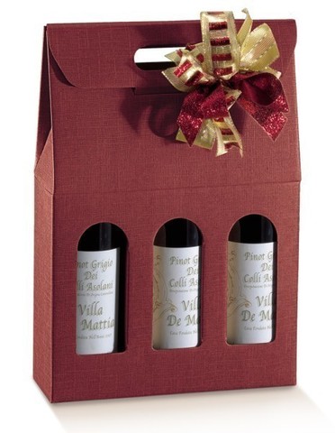 Flaschenkarton rot 3-Flaschen stehend 'Milano' : Verpackung fur flaschen und regionalprodukte