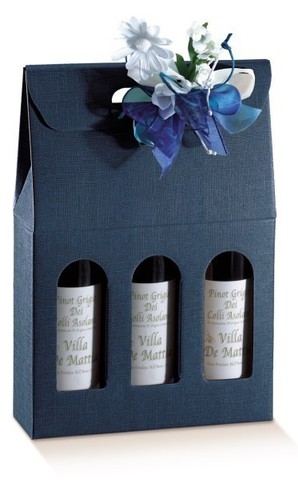 Flaschenkarton dunkelblau 3-Flaschen stehend 'Milano' : Verpackung fur flaschen und regionalprodukte