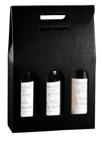 Flaschenkarton schwarz 3-Flaschen stehend 'Milano' : Verpackung fur flaschen und regionalprodukte